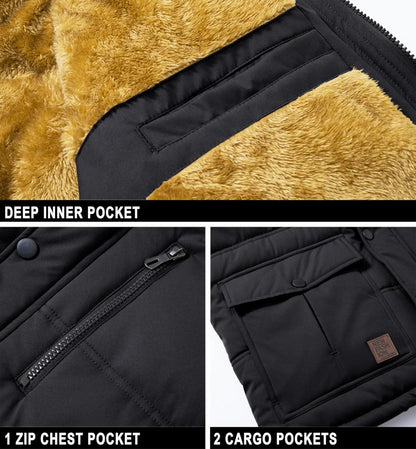 Herren Winter Parka Jacke Outdoor Fleecejacke Kapuze Schwarz XL