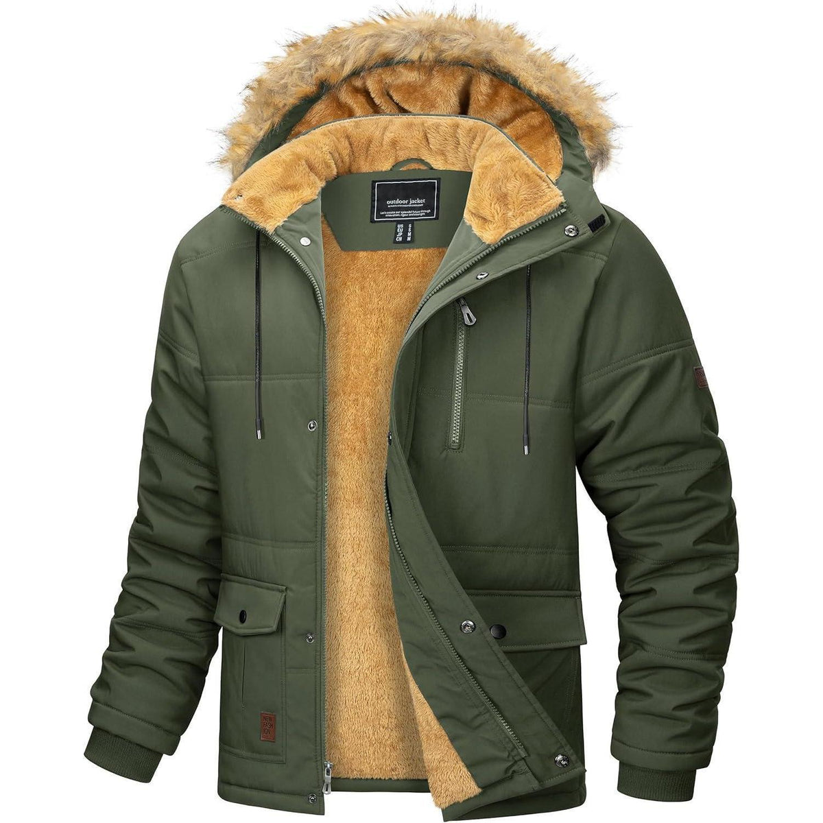 Herren Winterparka Fleecejacke Winddicht & Warm – Outdoor Jacke Armee Grün
