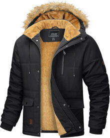 Winterparka Herren Winddichte Outdoor Fleecejacke Schwarz