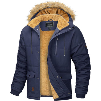 Herren Winter Parka mit warmer Fleece-Fütterung, wasserabweisend, Dunkelblau