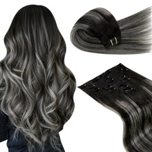 Clip-in Haarverlängerung Ombre Schwarz Silber Echthaar