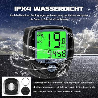Fahrradcomputer Kabellos 19 Funktionen Schwarz mit IP54
