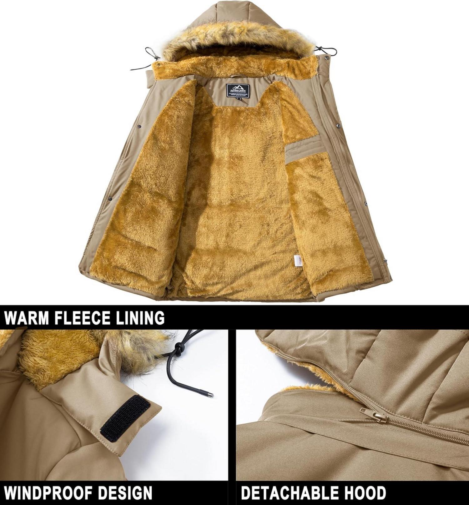 Herren Winter Parka Jacke mit Fleecefutter und Abnehmbarer