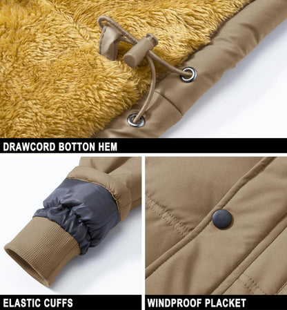 Winter Herren Parka Jacke Winddicht Outdoor Fleecejacke XXL Khaki