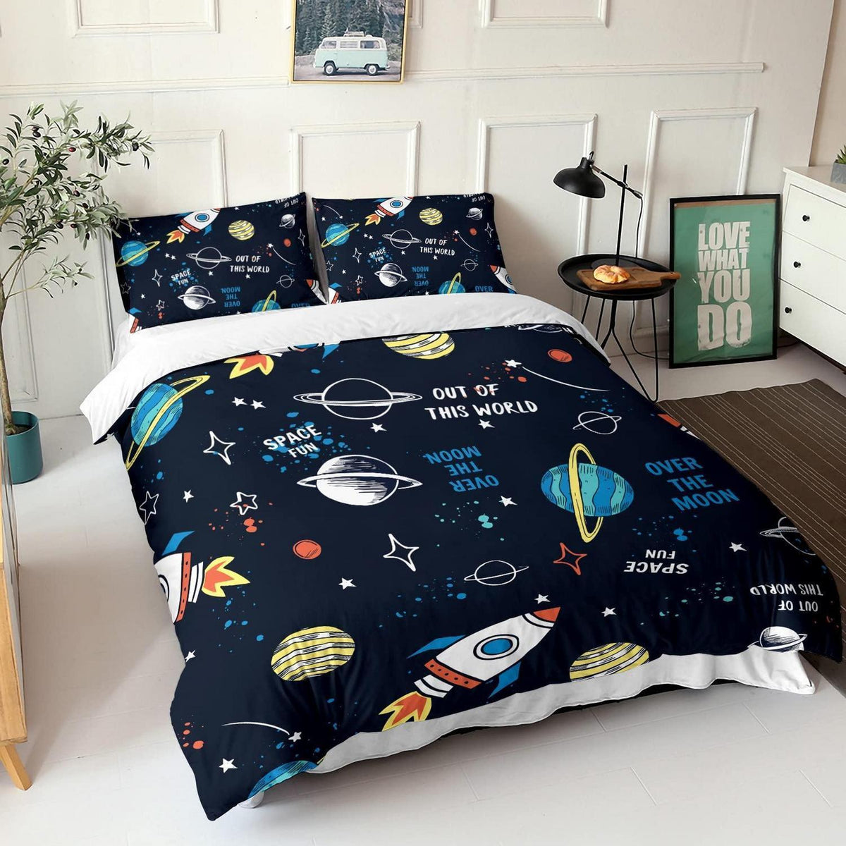 Kinder Bettwäsche Set Universum Planet Rakete 200x200