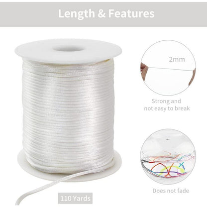 2mm Cremeweiße Nylonschnur – 110m Satinschnur für Schmuck & Makramee