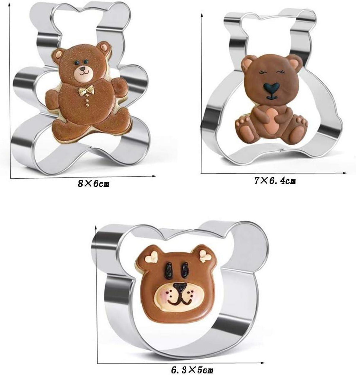 Teddybär Ausstecher Set 3-teilig Edelstahl Bärengesicht Keks Fondant