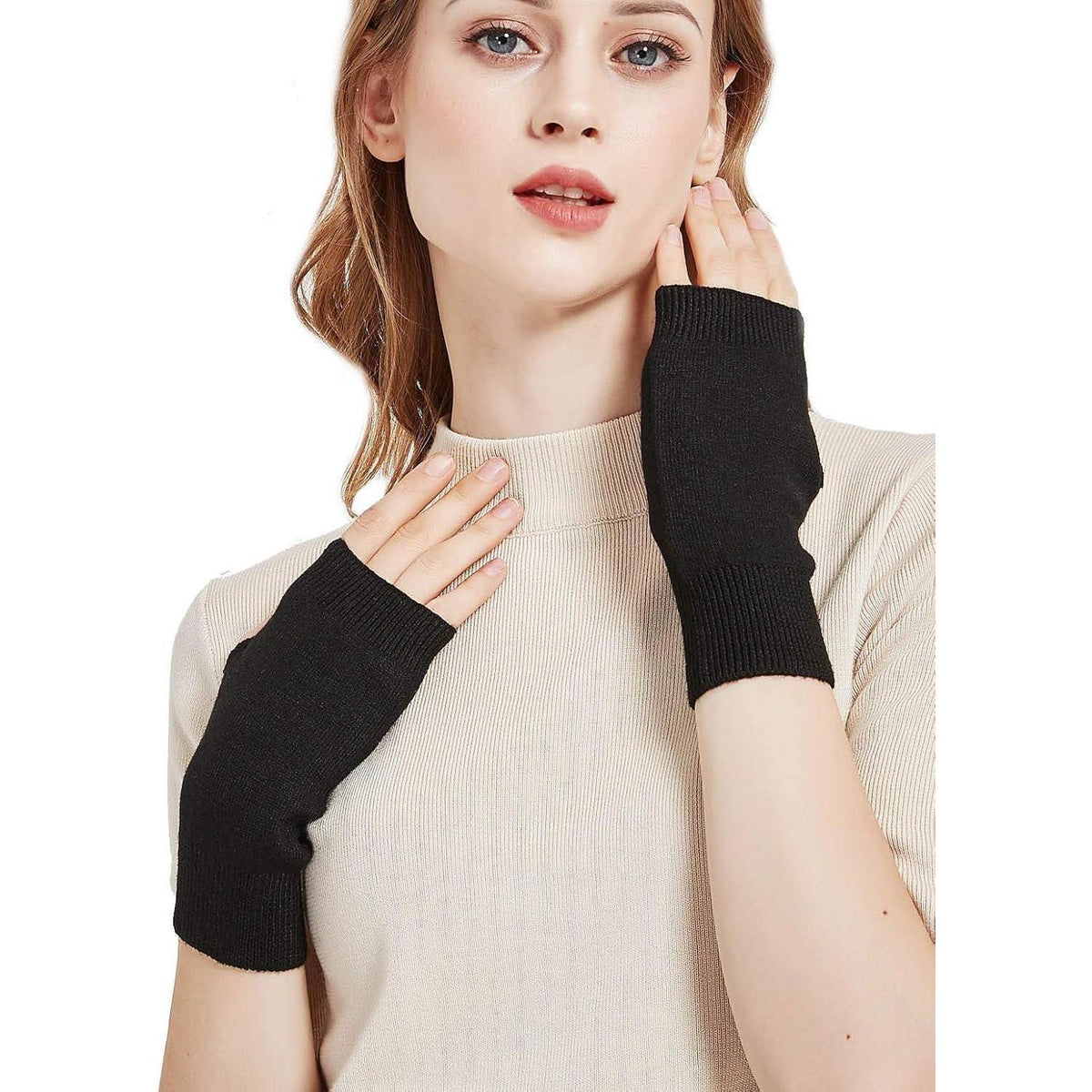 Fingerlose Damen Handschuhe Wolle Schwarz – Armstulpen & Handgelenkwärmer
