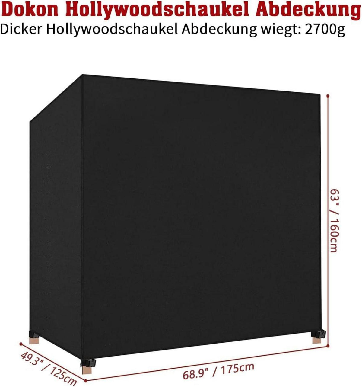 Dokon Hollywoodschaukel Abdeckung 2 Sitzer Schwarz UV-Beständig 600D
