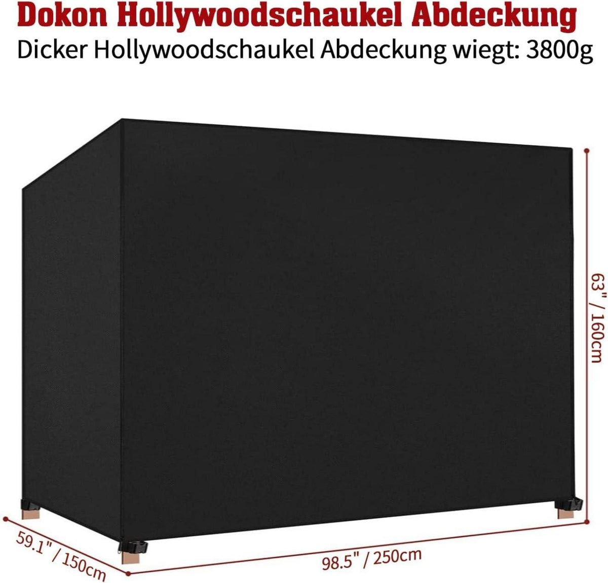 Gartenschaukel Abdeckung Hollywoodschaukel 4 Sitzer Schwarz 600D