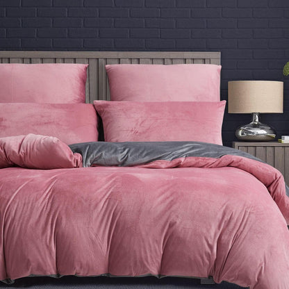 Flauschige Winterbettwäsche 135x200 - 4-teilig Rosa/Grau