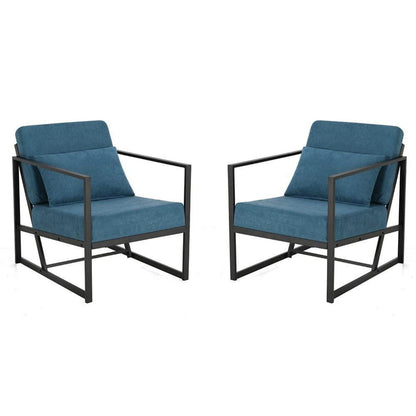 Blauer Leinen Loungesessel 2er Set mit Eisengestell