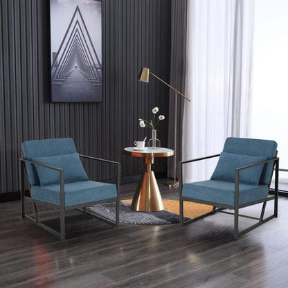 Blauer Leinen Loungesessel 2er Set mit Eisengestell