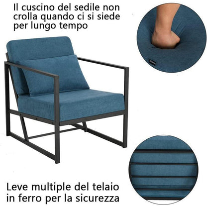 Blauer Leinen Loungesessel 2er Set mit Eisengestell