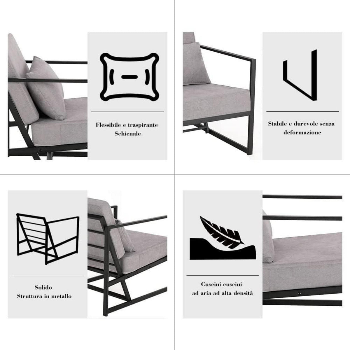 Gepolsterter Cocktailsessel Leinen Hellgrau – Bequemer Loungesessel