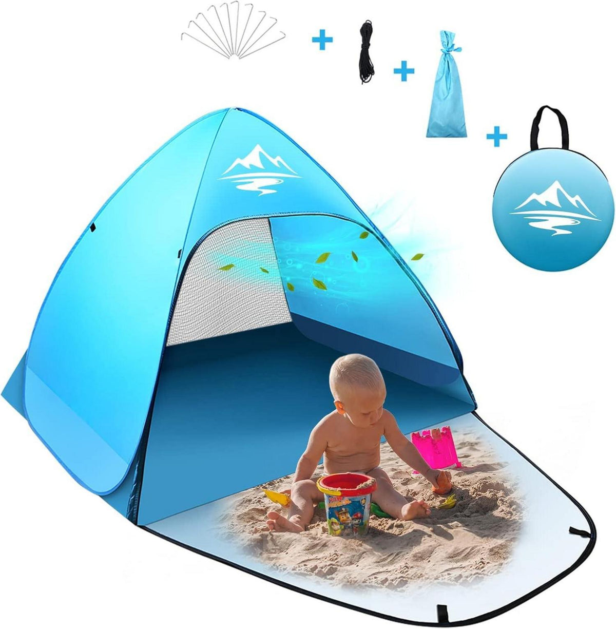 Strandmuschel Pop Up Zelt UV-Schutz 50+ für 2-3 Personen