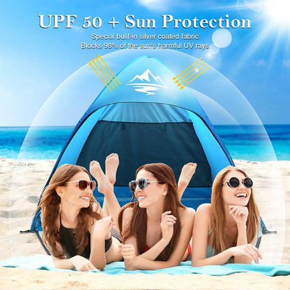 Strandmuschel Pop Up Strandzelt UV-Schutz 50+ für 2-3