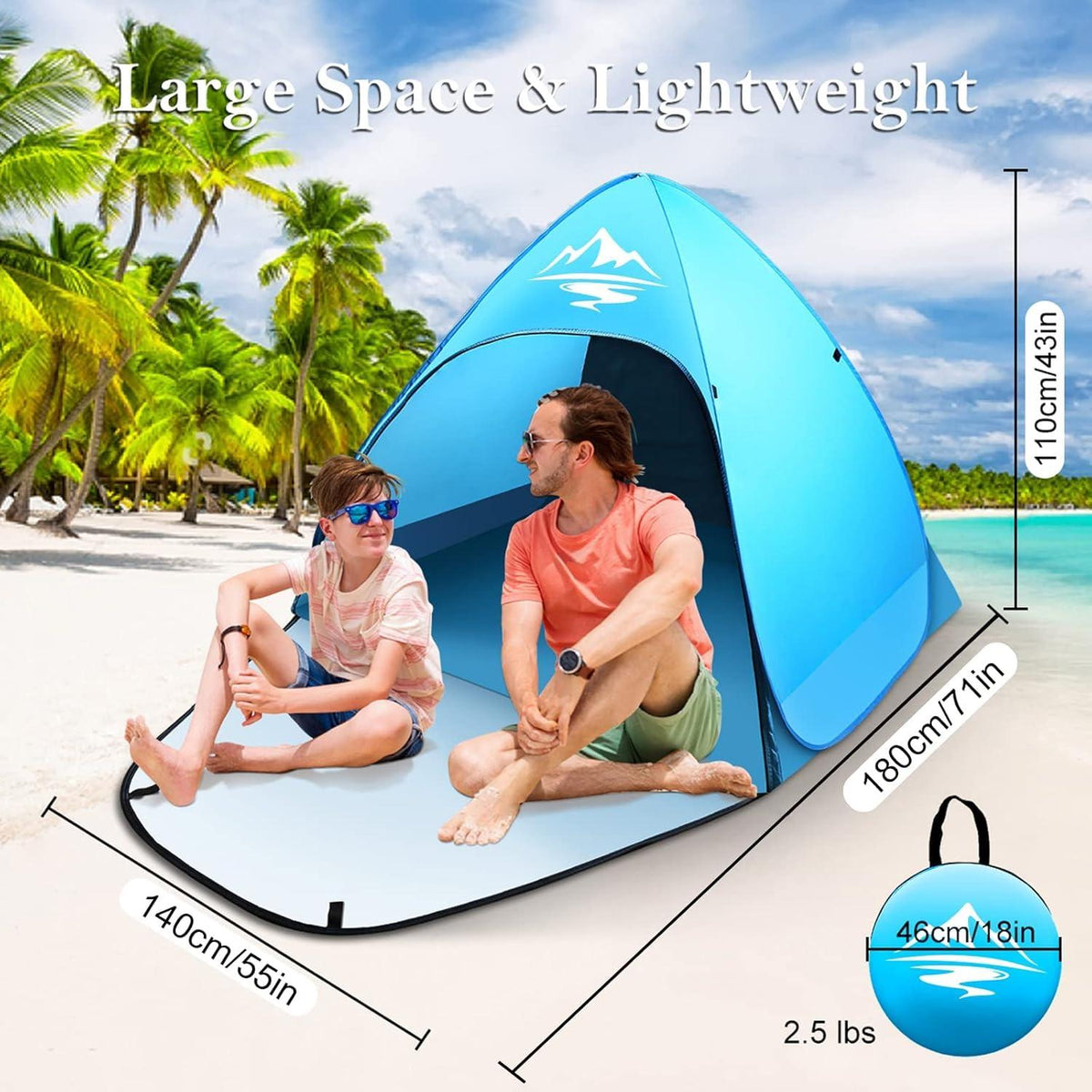 Automatisches Strandmuschel Pop Up Zelt UV-Schutz 50+ für 2-3 Personen