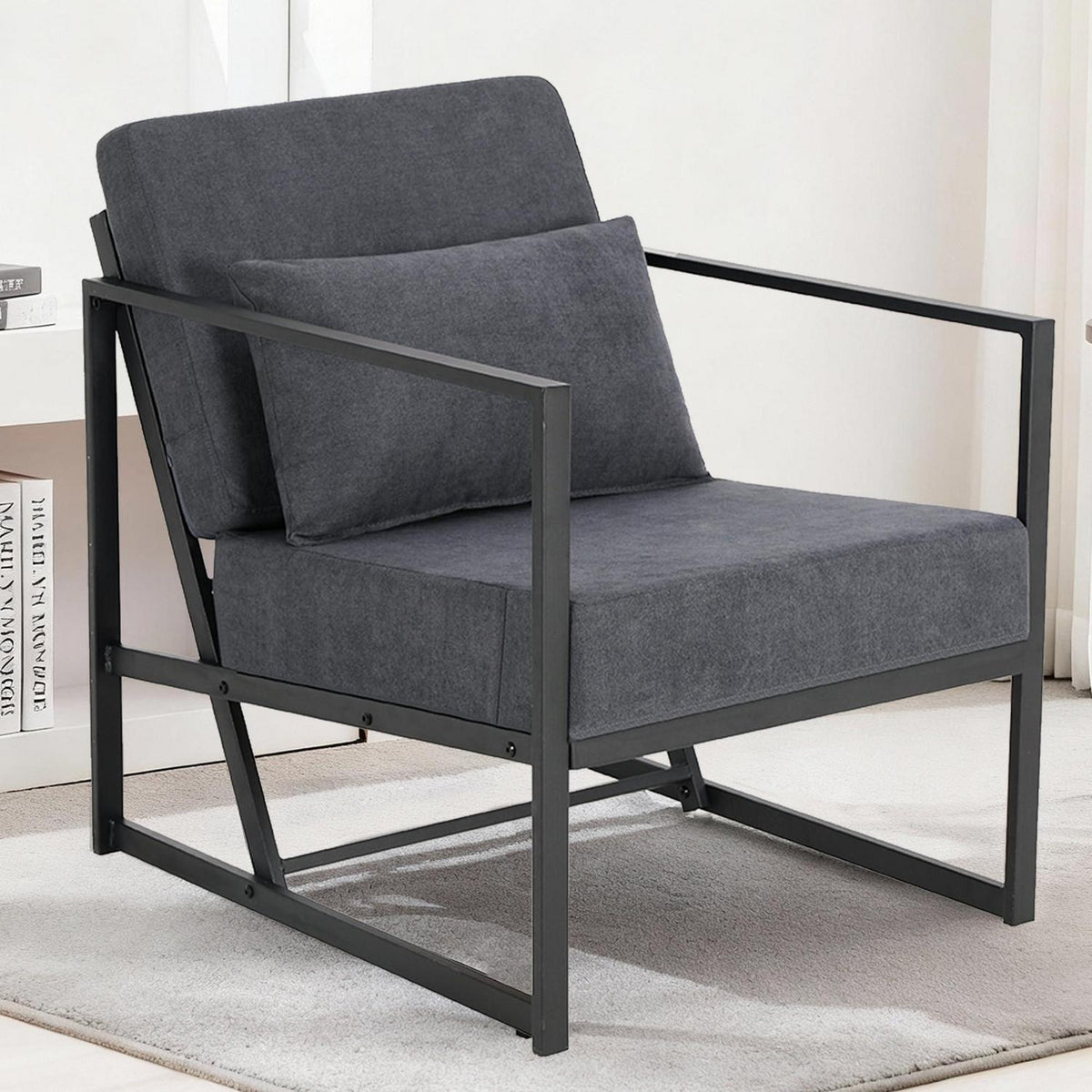 Gepolsterter Cocktailsessel Dunkelgrau – Bequemer Loungesessel mit Armlehnen