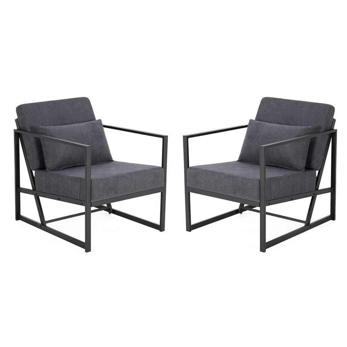 Mingone 2er Set gepolsterte Lounge-Sessel Dunkelgrau