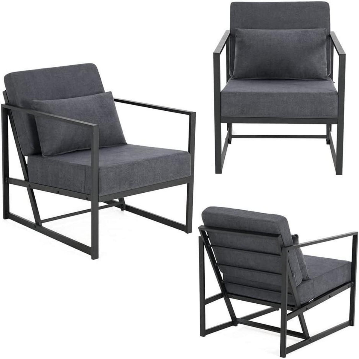 Mingone 2er Set gepolsterte Lounge-Sessel Dunkelgrau