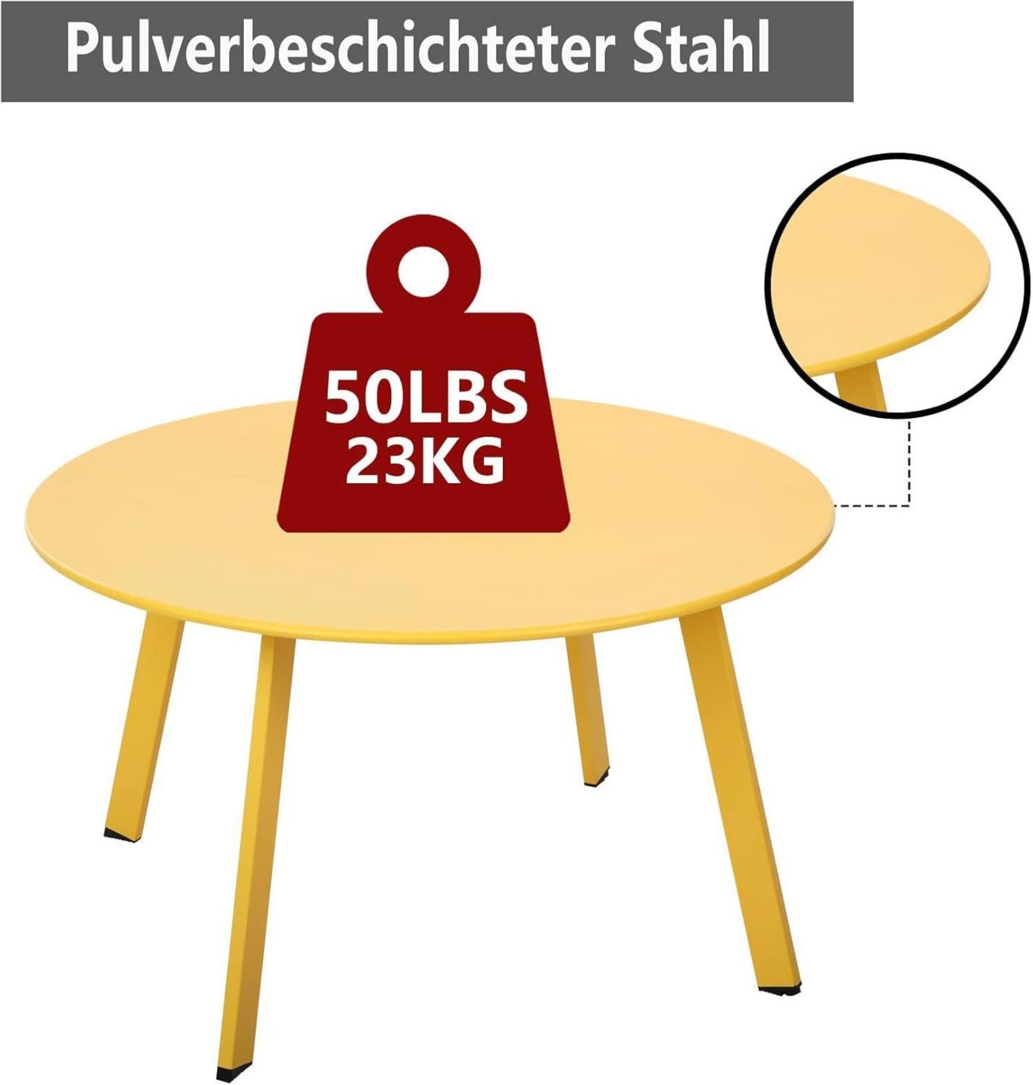 Runder Beistelltisch Metall Garten Sofatisch Gelb Ø 70 x 40H cm