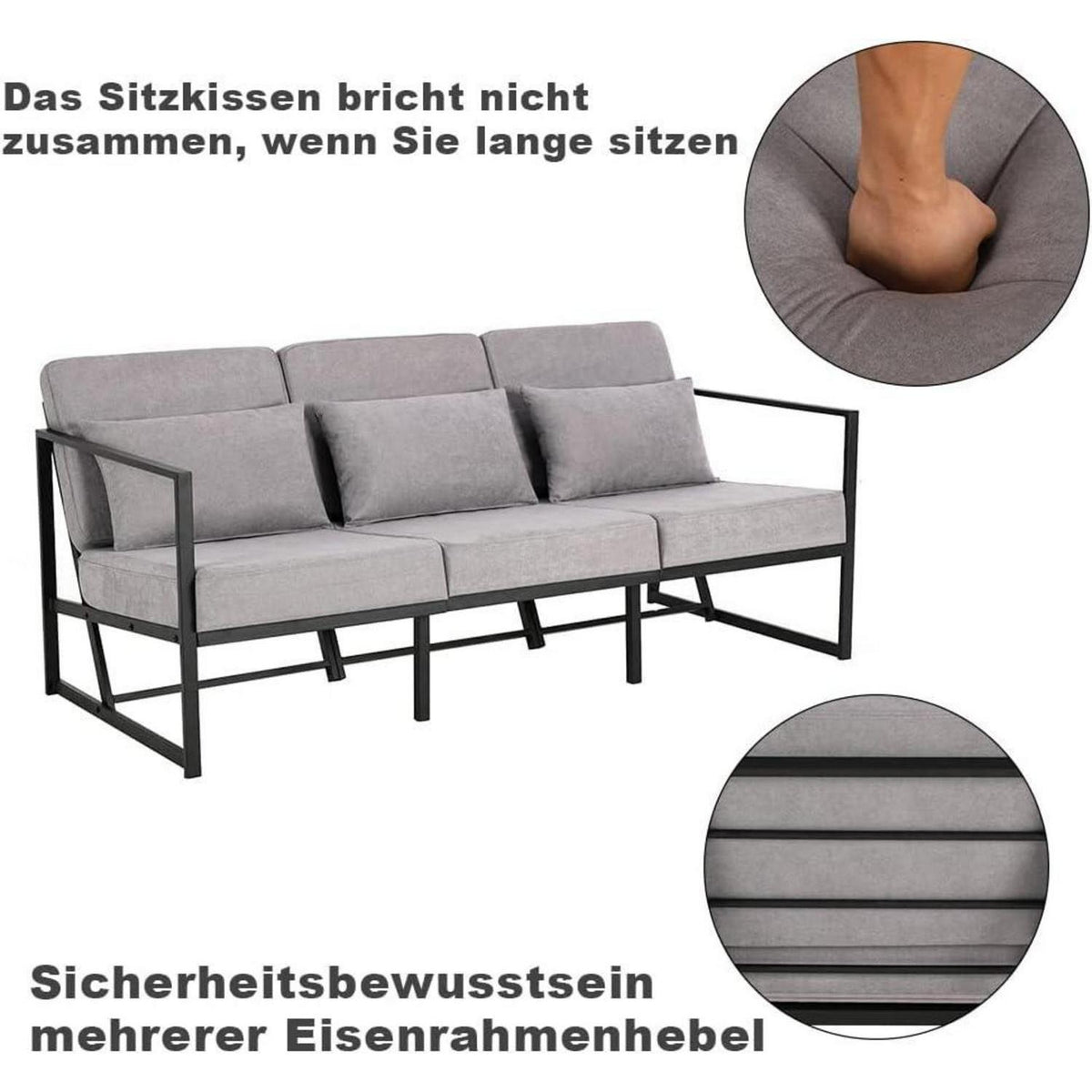 Mingone 3-Sitzer Sofa Taupe – Modernes Lounge-Sofa 168cm