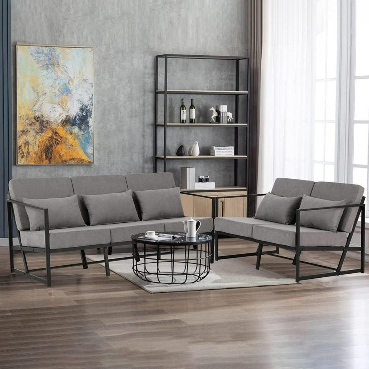 Mingone 3-Sitzer Sofa Taupe – Modernes Lounge-Sofa 168cm