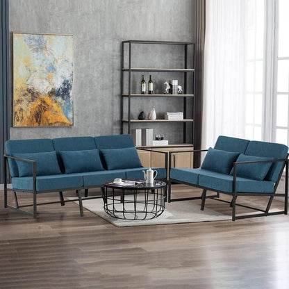 Mingone 3-Sitzer Sofa Blau – Gepolstert & Bequem für Wohnzimmer