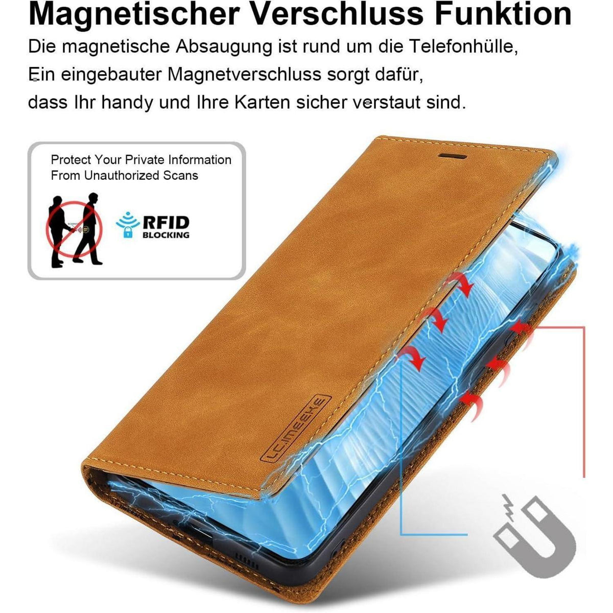 Samsung Galaxy S22 Klapphülle mit Kartenfach & Ständer Braun in Lederoptik