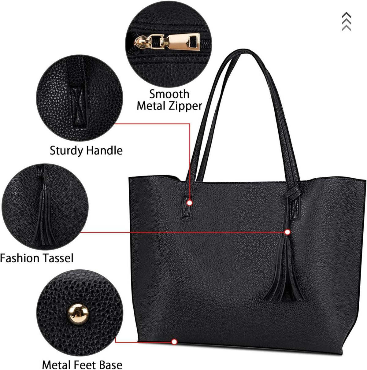 NUBILY Handtaschen Damen Shopper Groß Schwarz Leder Umhängetasche Henkeltasche 2er Set Tote Bag Schultertasche
