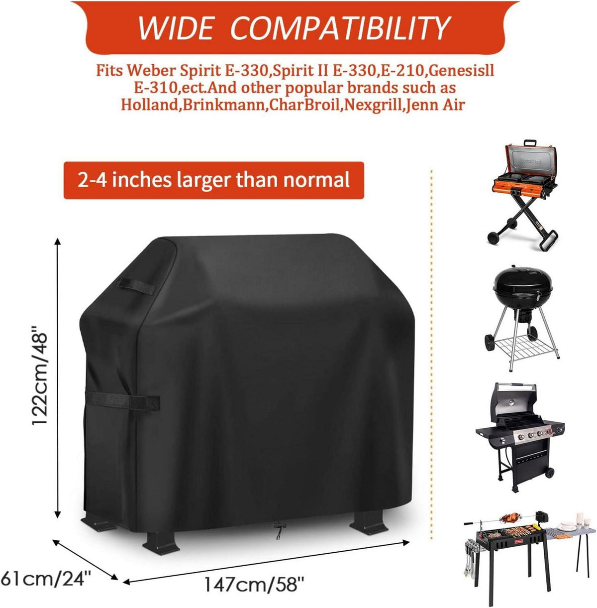 Grillabdeckung wasserdicht 147x61x122cm Schwarz - GARPROVM