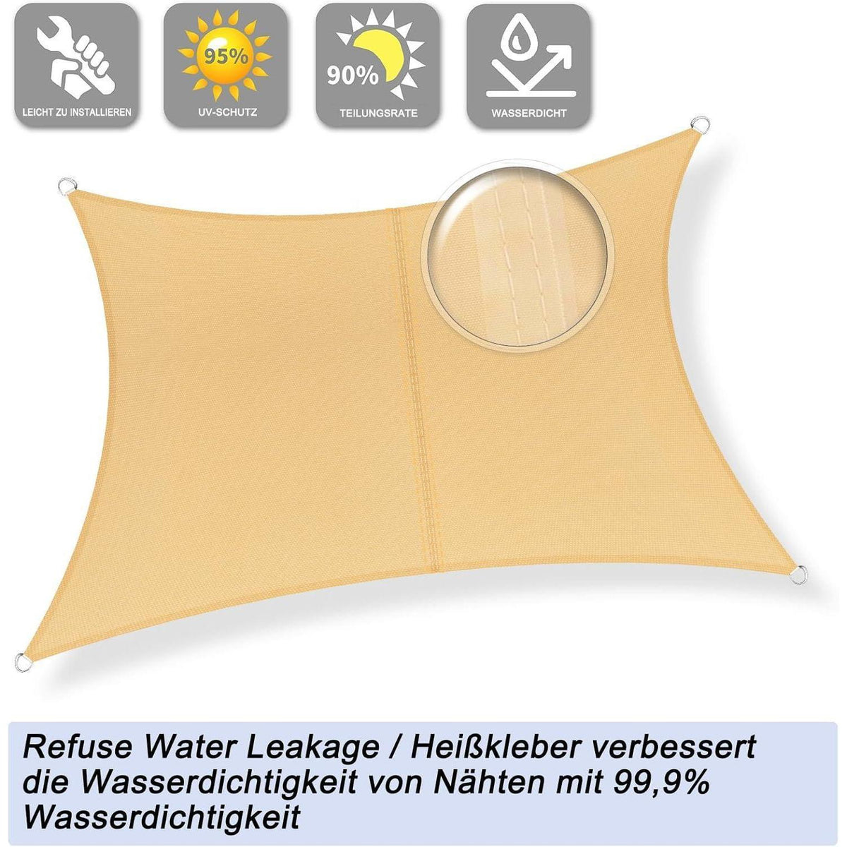 Wasserdichtes Sonnensegel 2,5x3,5m Sand mit 95% UV-Schutz