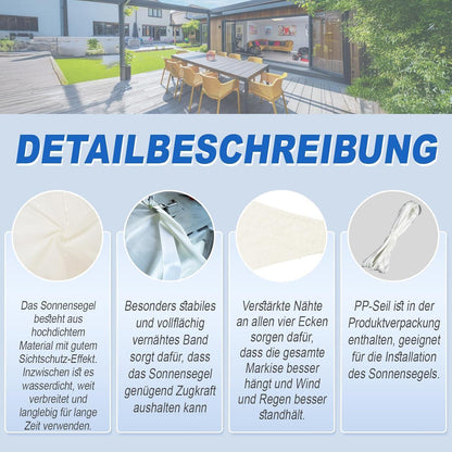 Wasserdichtes Sonnensegel Creme 3x3m UV-Schutz 95% für Garten