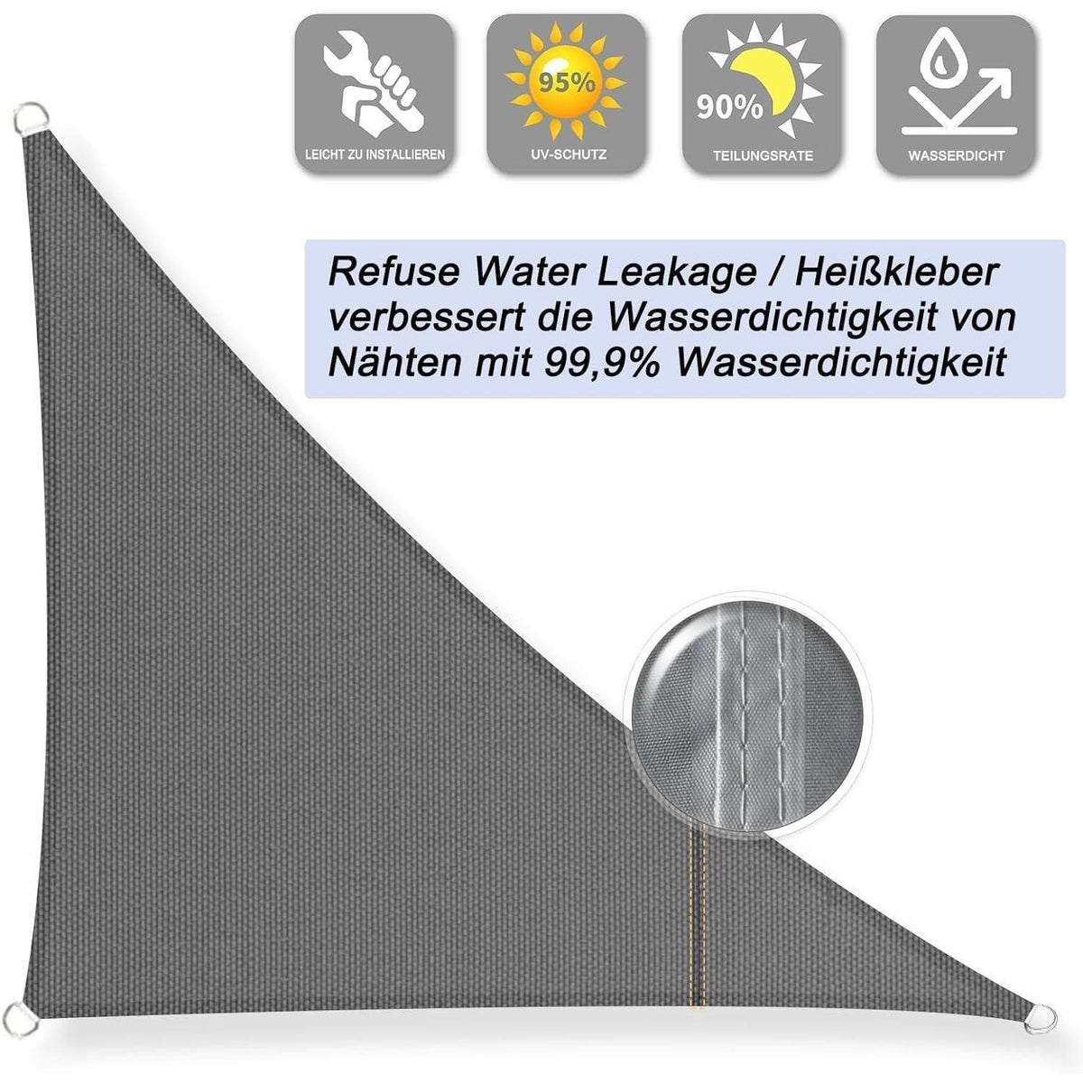 Wasserdichtes Sonnensegel Anthrazit 4x4x5,65m mit UV-Schutz