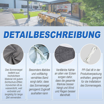 Wasserdichtes Sonnensegel Anthrazit 3x3m UV-Schutz 95%