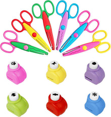 Kinder Bastelschere Set mit 6 Zickzackscheren & 6 Papierstanzern