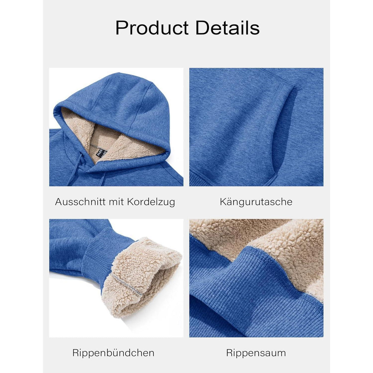 Gefütterter Kapuzenpullover Herren – Warm & Bequem in Grau/Blau