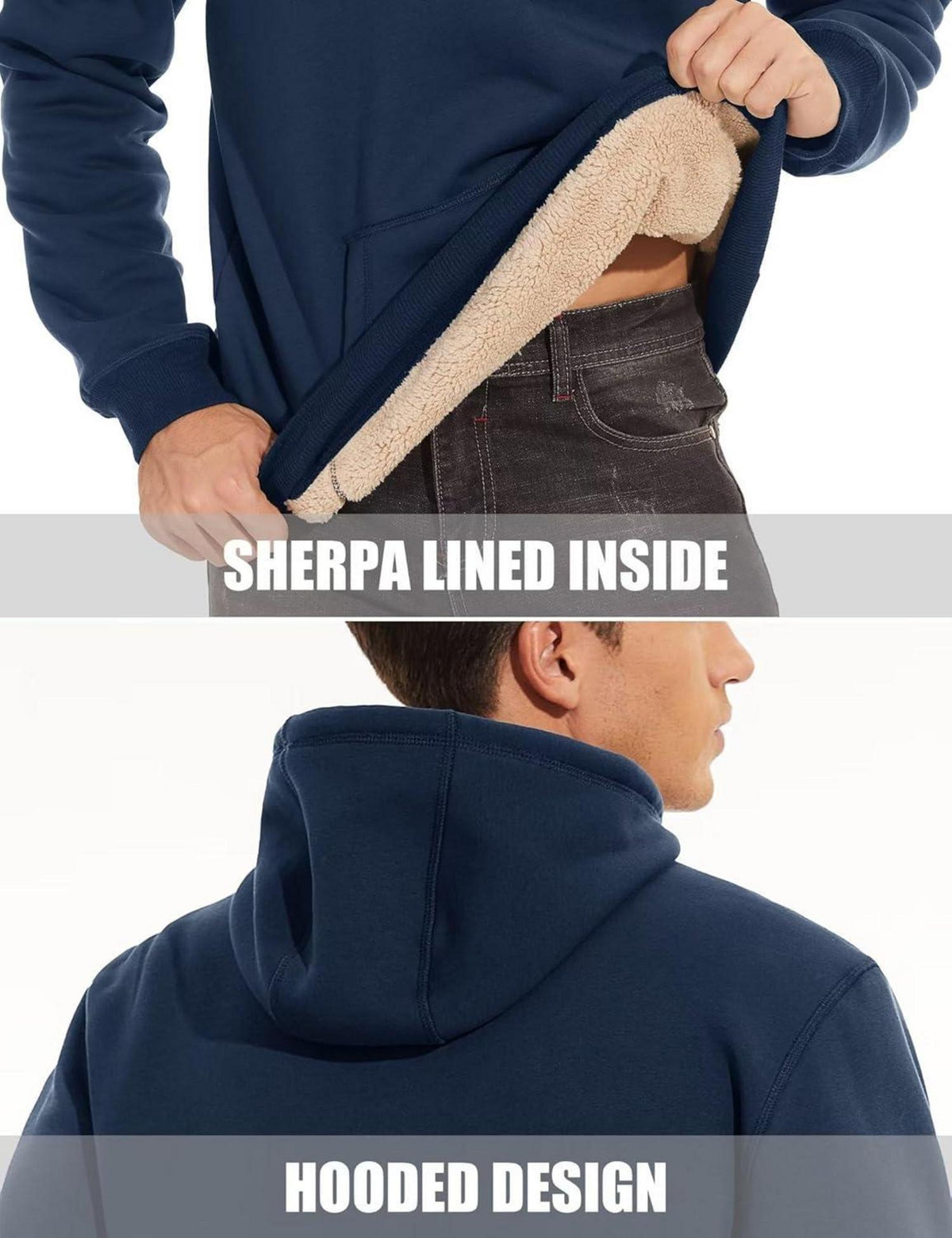 Herren Fleece Hoodie Winterjacke Thermopullover mit Kängurutasche