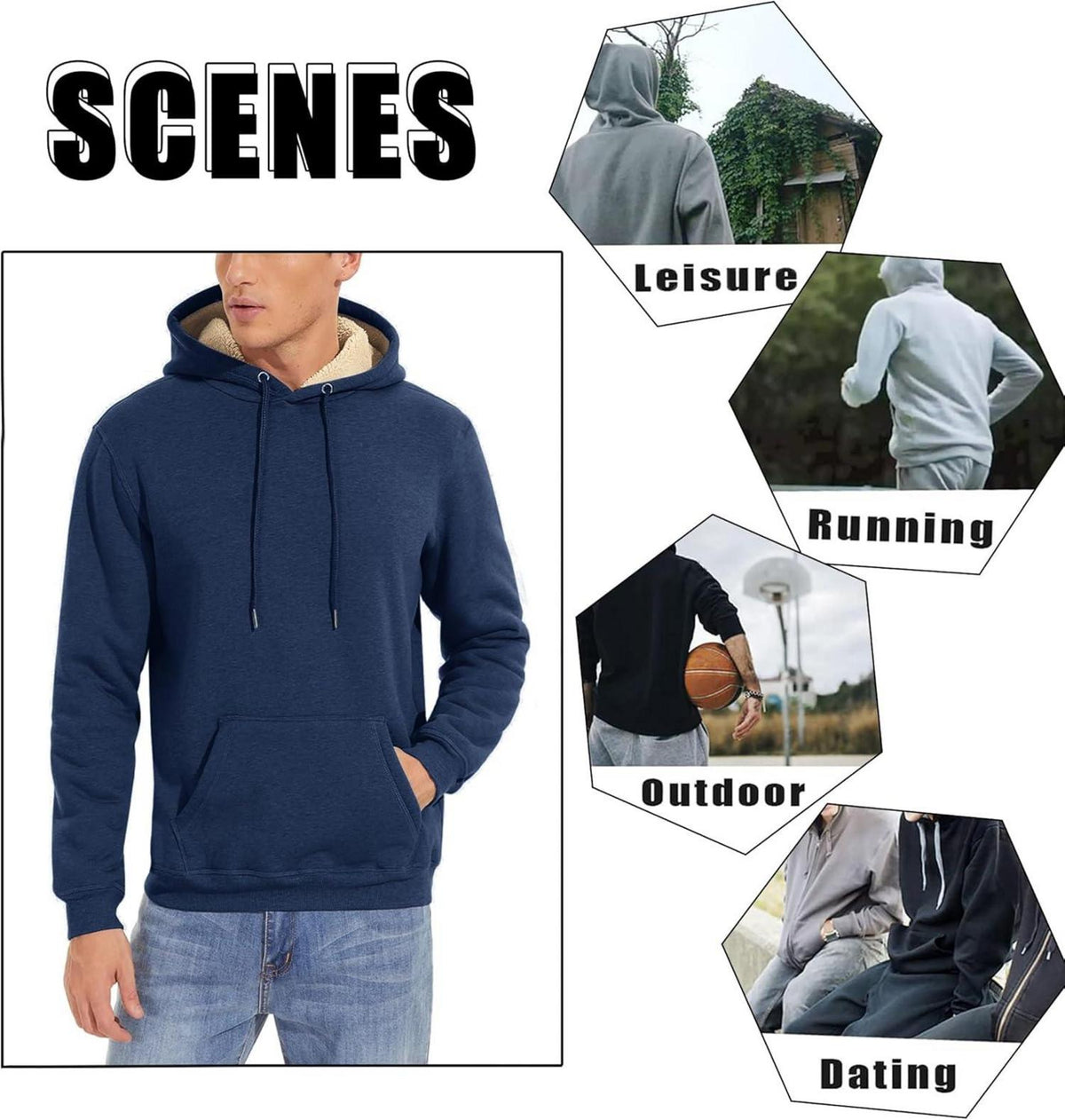 Herren Fleece Kapuzenpullover Winterjacke Thermo Sweatshirt Blau