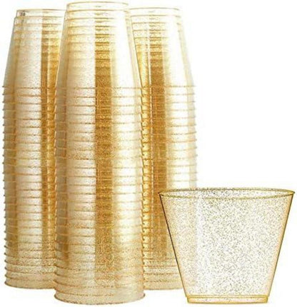 Glitzer Gold Partybecher Einweg 270ml 25 Stück