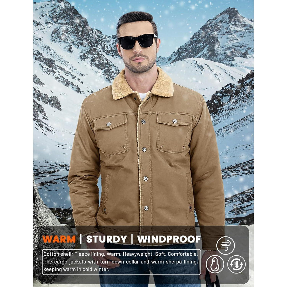 Herren Fleecejacke Winterparka mit 5 Taschen – Winddicht & Warm