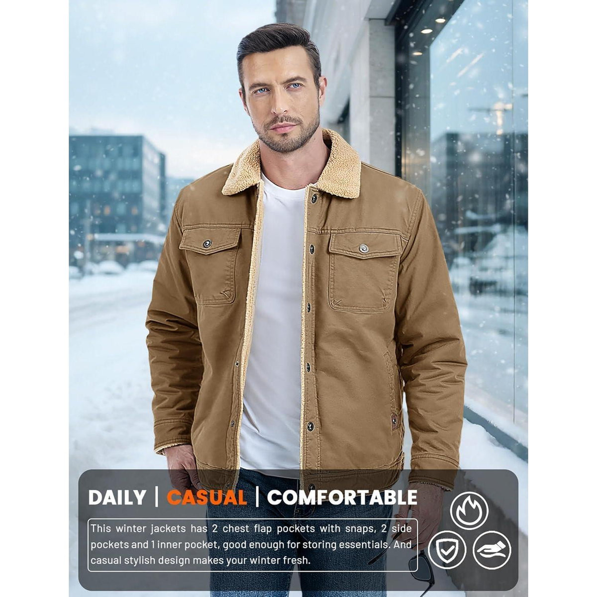 Herren Fleecejacke Winterparka mit 5 Taschen – Winddicht & Warm