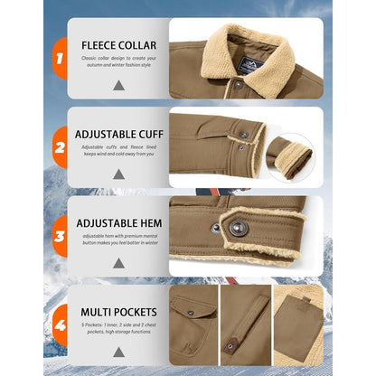 Herren Fleecejacke Winterparka mit 5 Taschen – Khaki
