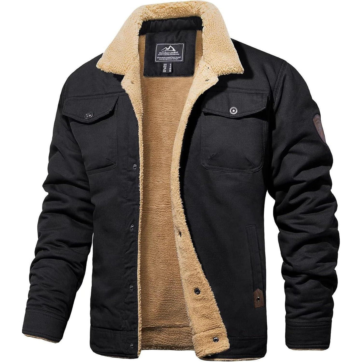 Herren Fleecejacke Winterparka mit 5 Taschen – Schwarz XL