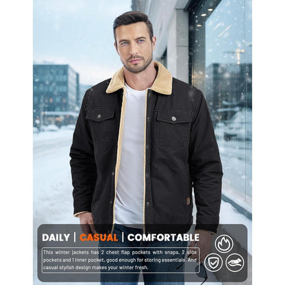 Herren Fleecejacke Winterparka mit 5 Taschen – Schwarz XL