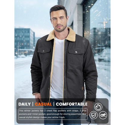 Herren Fleecejacke Winterparka mit 5 Taschen – Dunkelgrau