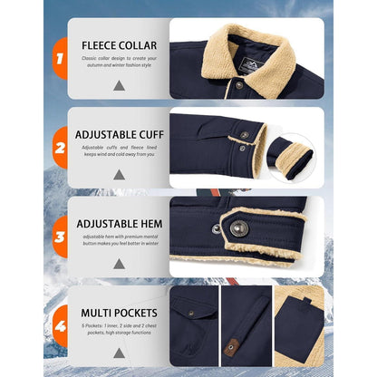 Herren Fleecejacke Winterparka mit 5 Taschen – Dunkelblau