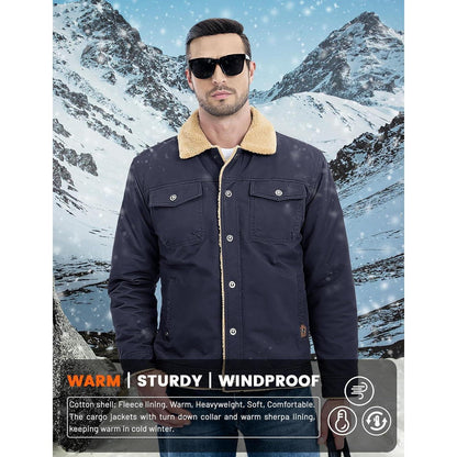 Herren Fleecejacke Winterparka Dunkelblau mit 5 Taschen