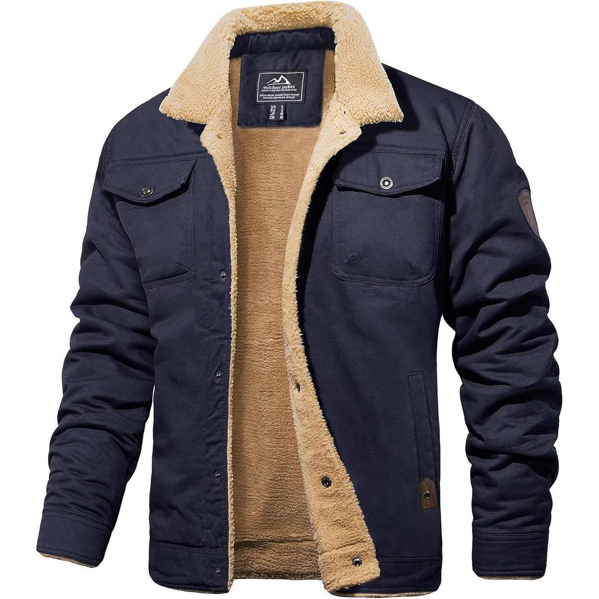 Herren Fleecejacke Winterparka Dunkelblau mit 5 Taschen
